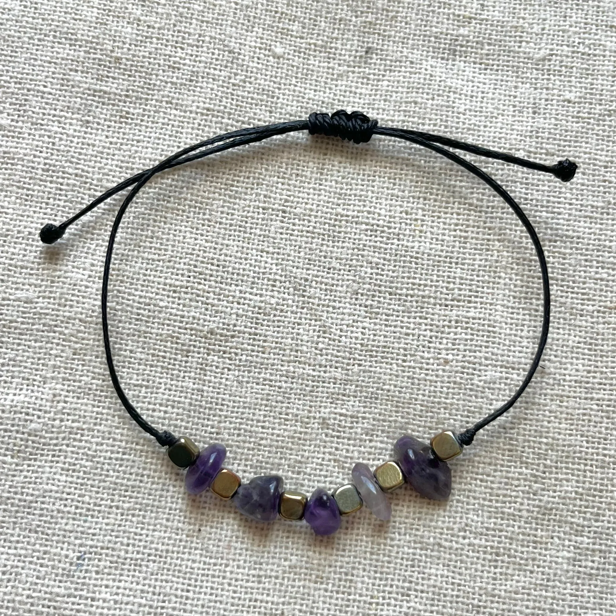 Amethyst & Hematite Cord Bracelet