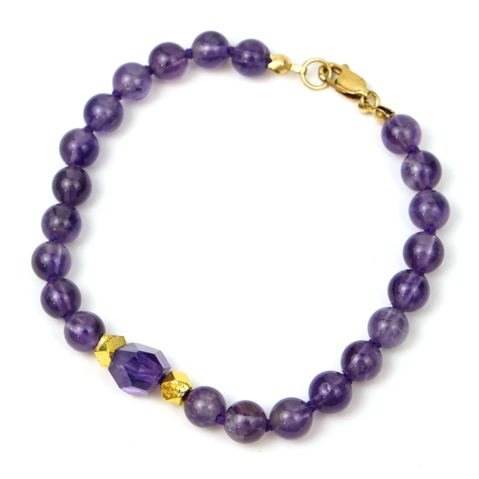 Amethyst Knotted Bracelet with Gold Filled Lobster Claw Clasp