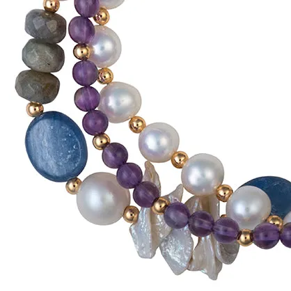 Amethyst, lapis, labradorite, and pearl bracelet