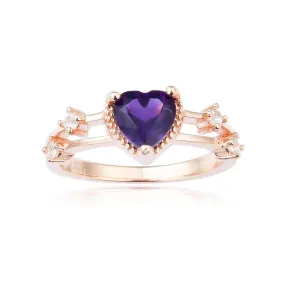 Amethyst Split Band Heart Ring