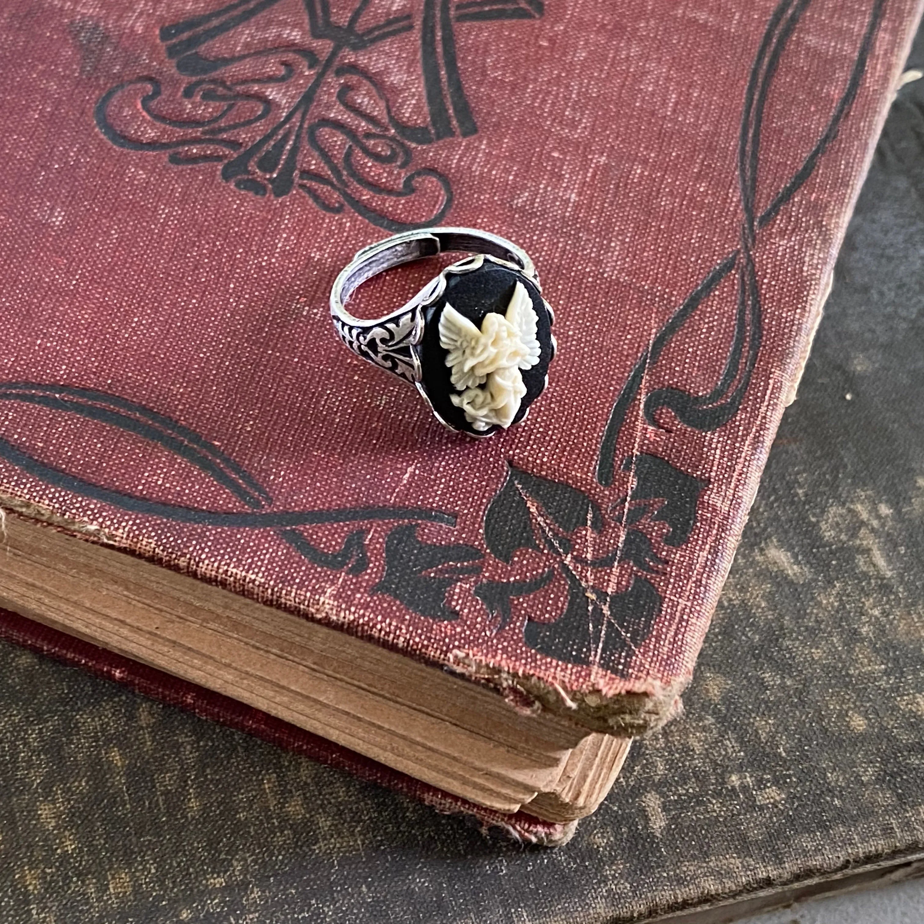 Angel Cameo Ring in Antiqued Brass or Silver