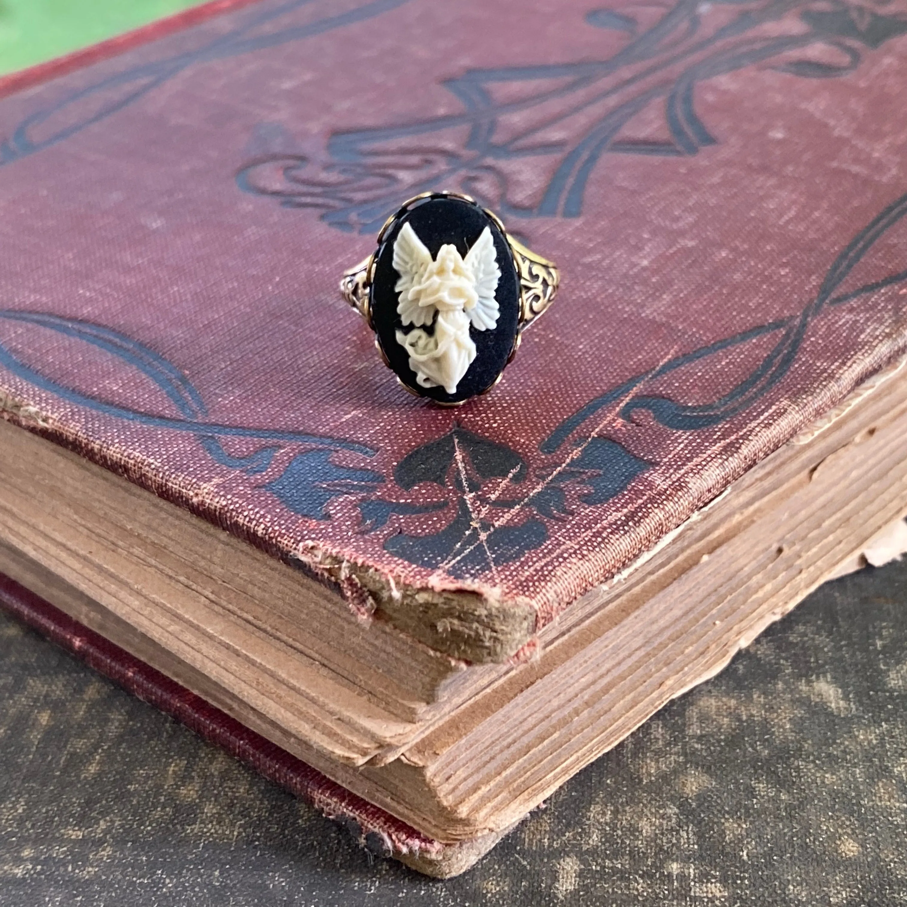 Angel Cameo Ring in Antiqued Brass or Silver