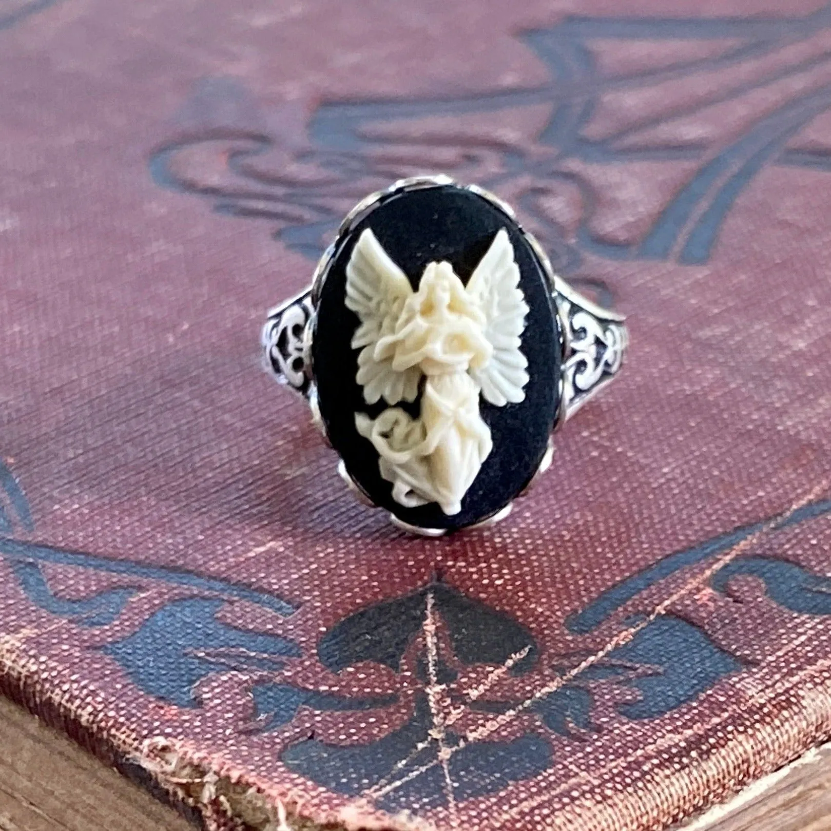 Angel Cameo Ring in Antiqued Brass or Silver