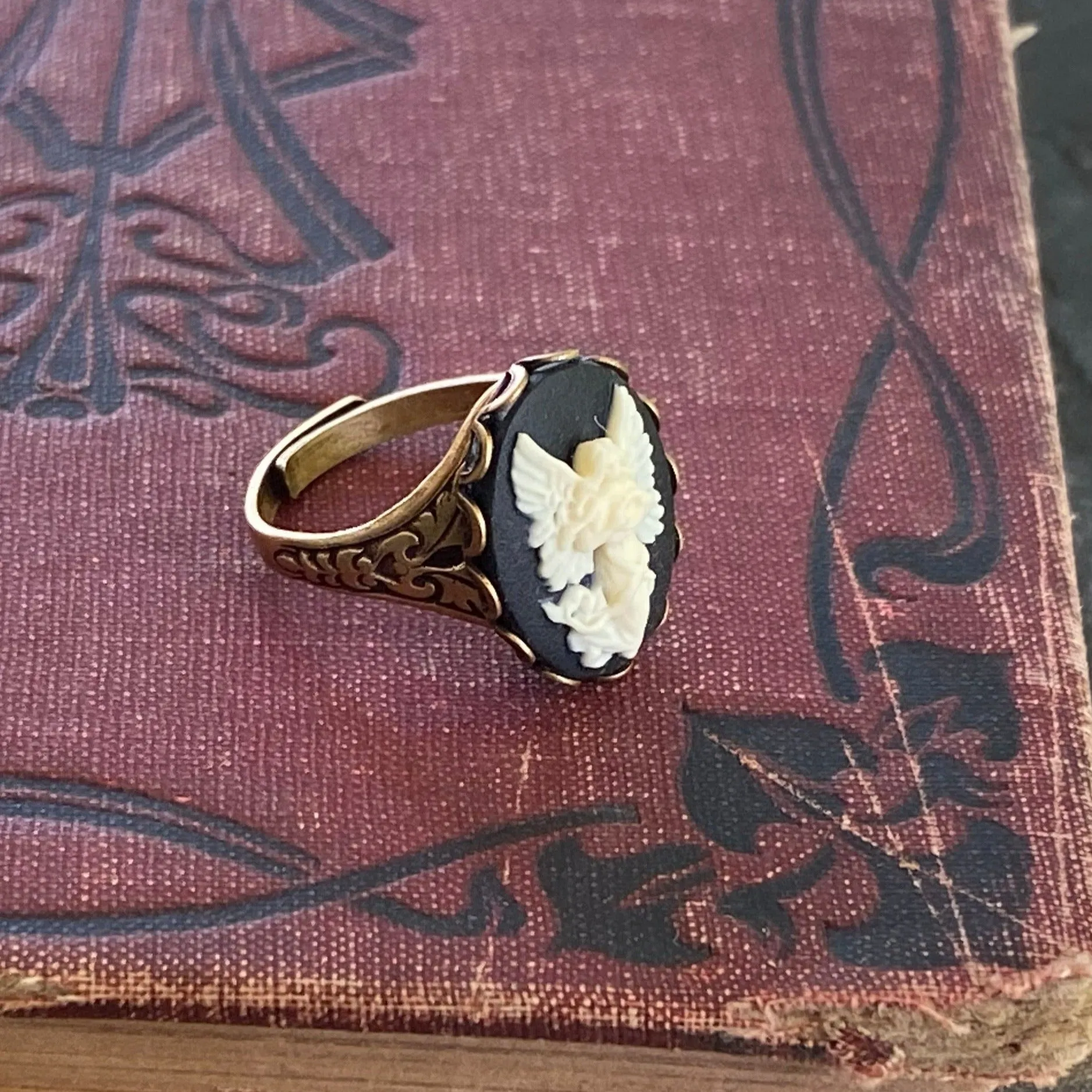 Angel Cameo Ring in Antiqued Brass or Silver