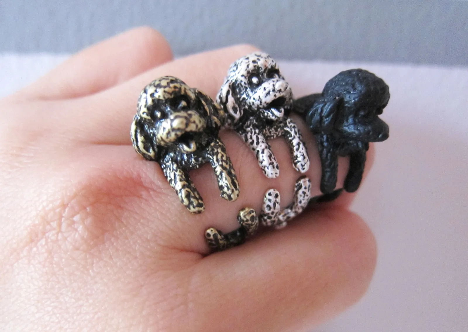 Animal Poodle Dog Ring; Animal Wrap Ring; Cute Puppy Dog Ring; Adjustable Puppy Dog Ring;