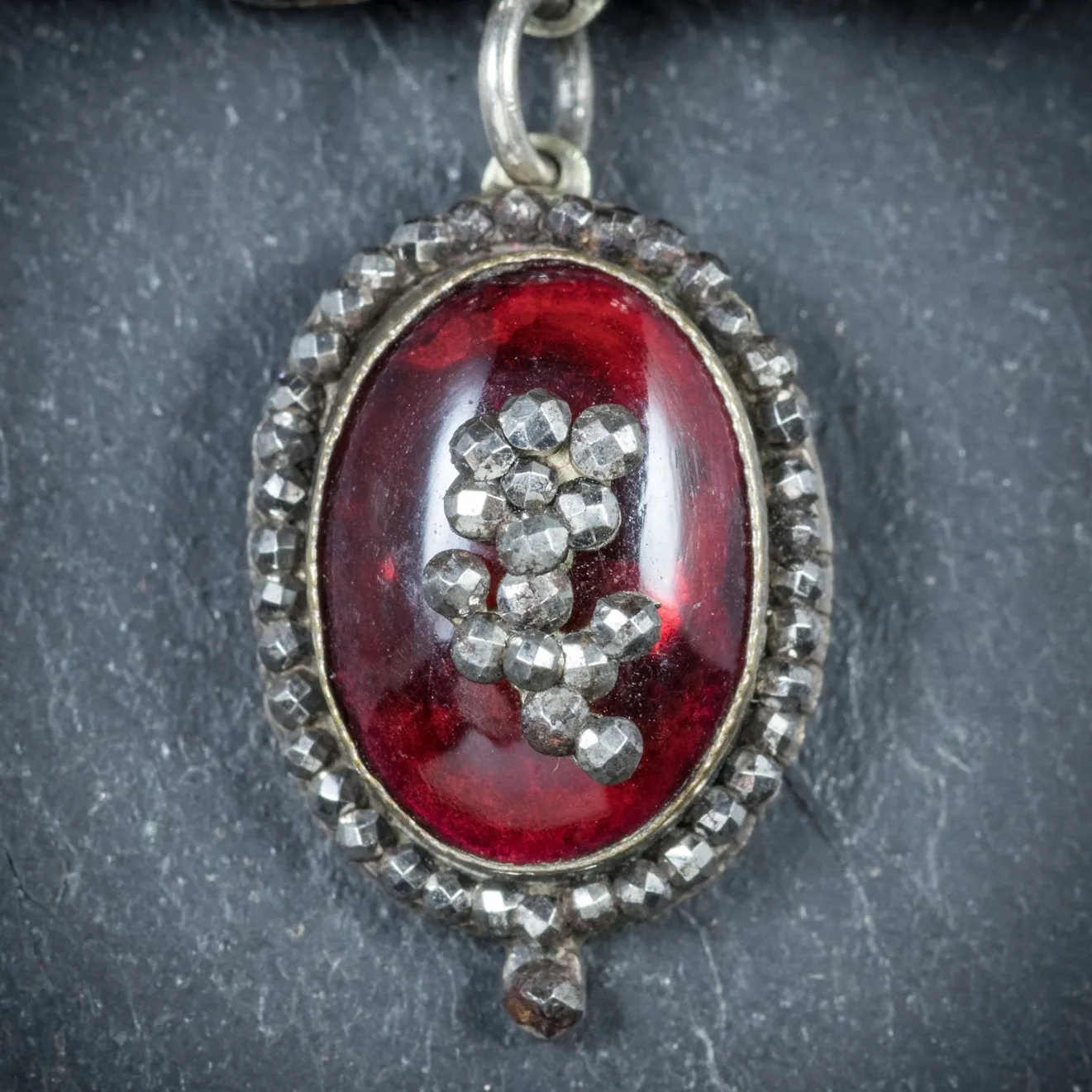 Antique Georgian Cabochon Garnet Brooch Silver Circa 1700