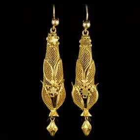 Antique Georgian Drop Earrings Gold On Pinchbeck Circa 1800