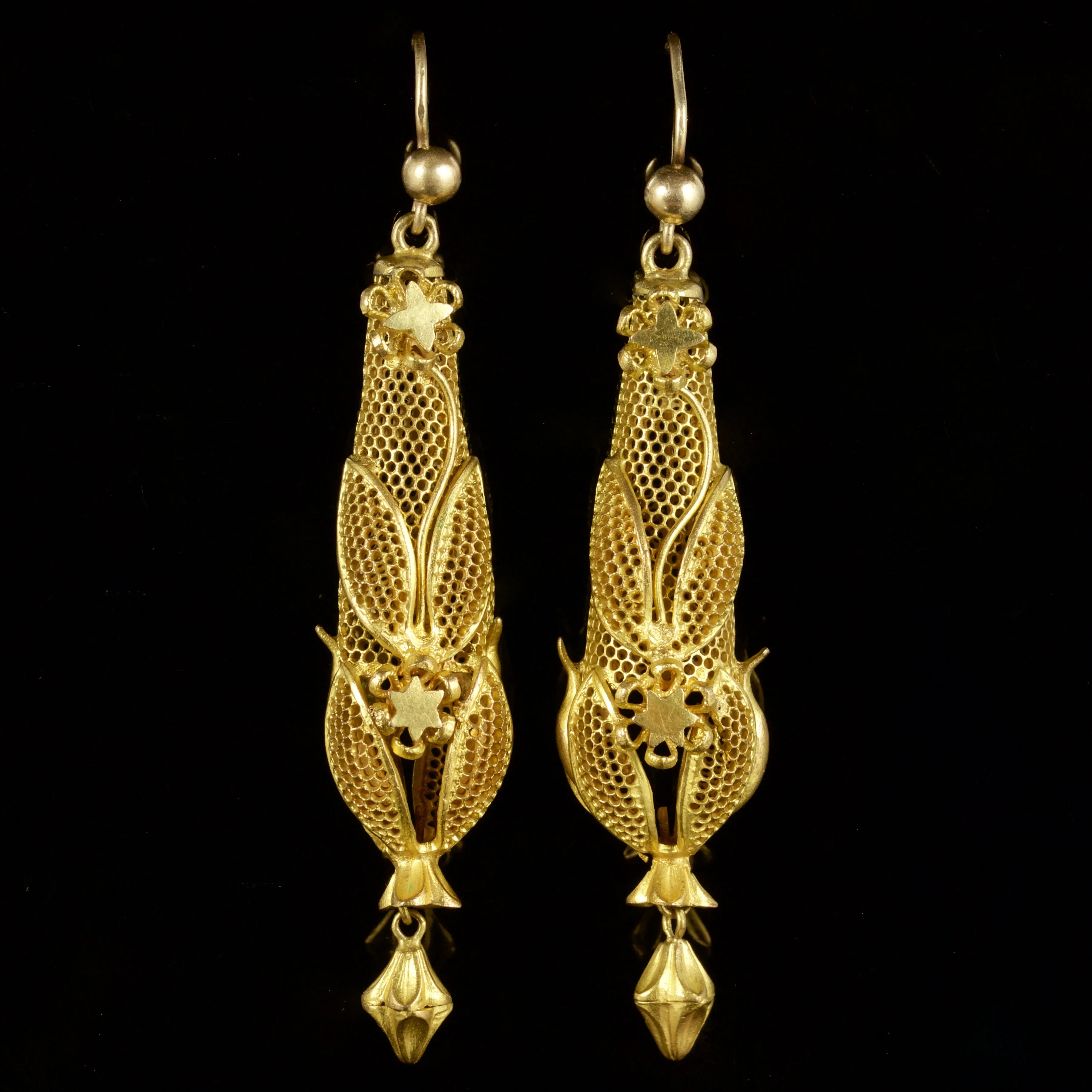 Antique Georgian Drop Earrings Gold On Pinchbeck Circa 1800