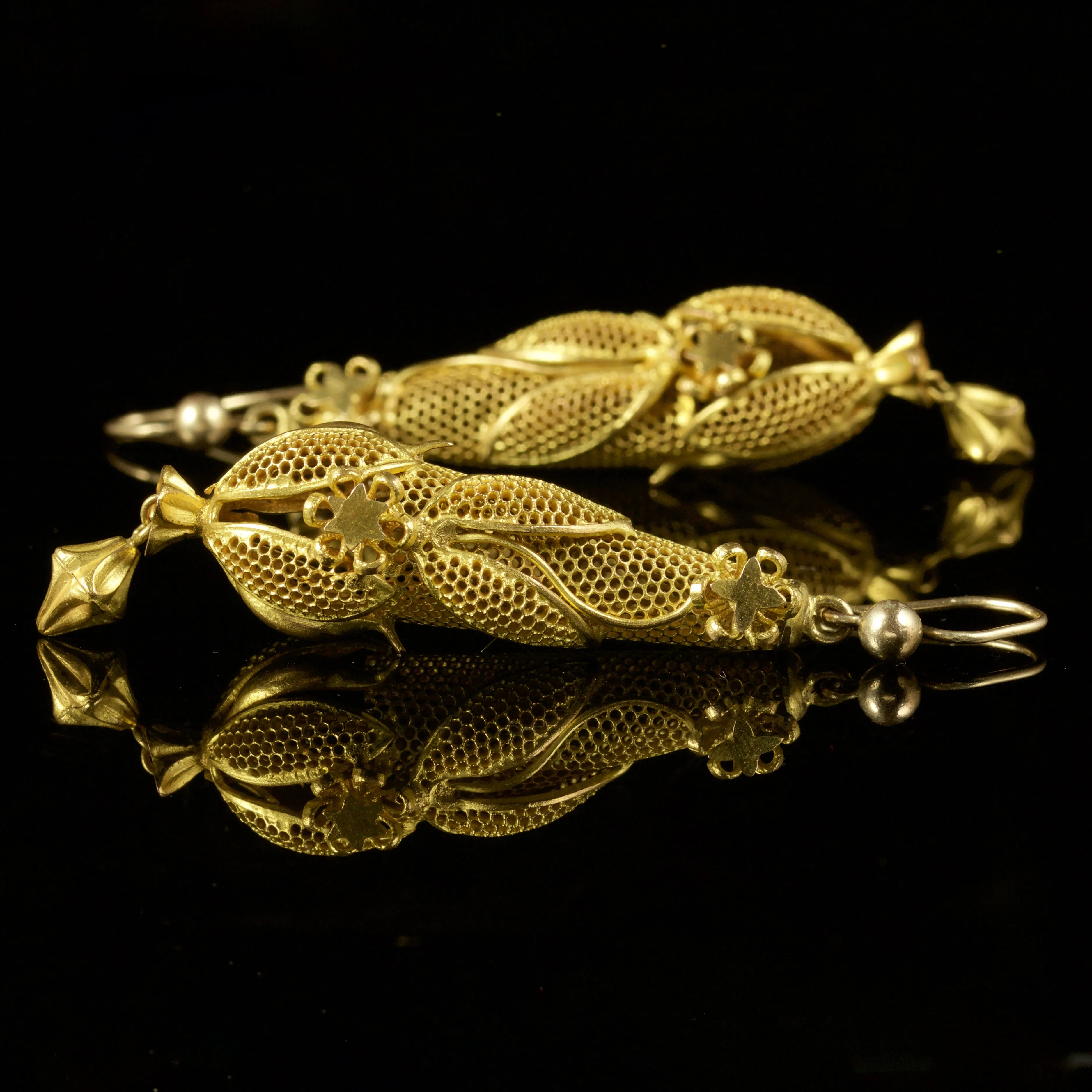 Antique Georgian Drop Earrings Gold On Pinchbeck Circa 1800