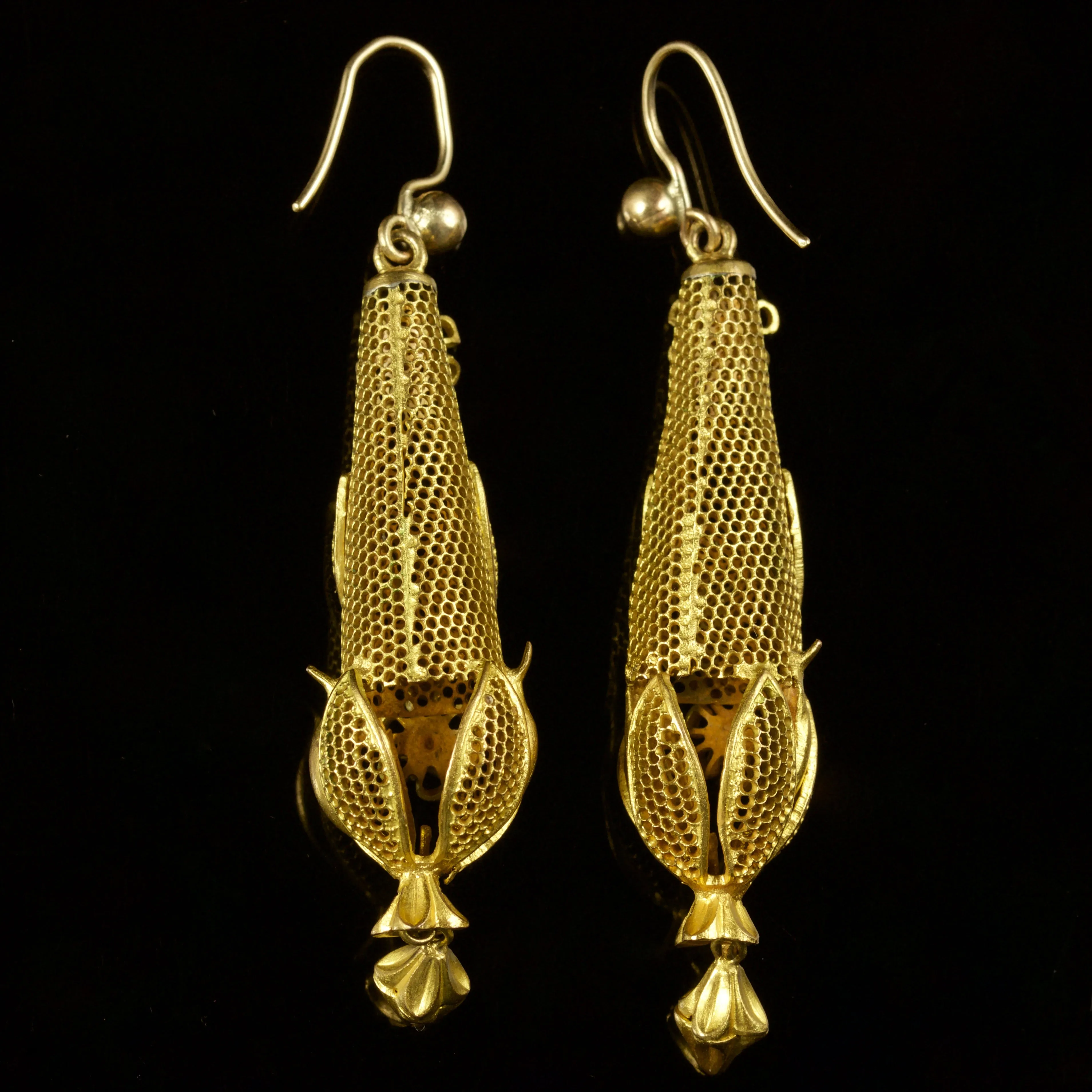 Antique Georgian Drop Earrings Gold On Pinchbeck Circa 1800