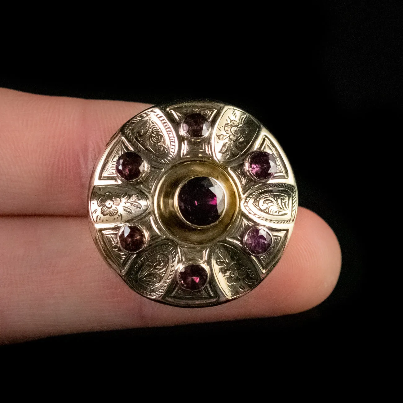 Antique Victorian 3Ct Almandine Garnet Brooch Locket 9Ct Gold Circa 1880