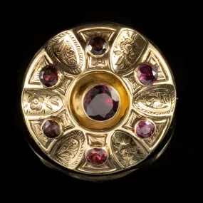 Antique Victorian 3Ct Almandine Garnet Brooch Locket 9Ct Gold Circa 1880