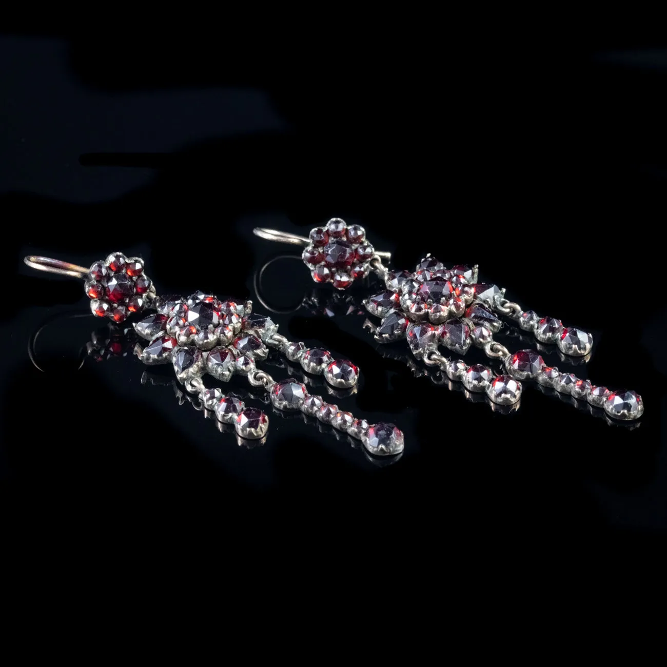 Antique Victorian Garnet Long Earrings Garnet Gold Circa 1890