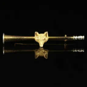 Antique Victorian Hunting Fox And Horn Brooch 9Ct Gold Circa 1880