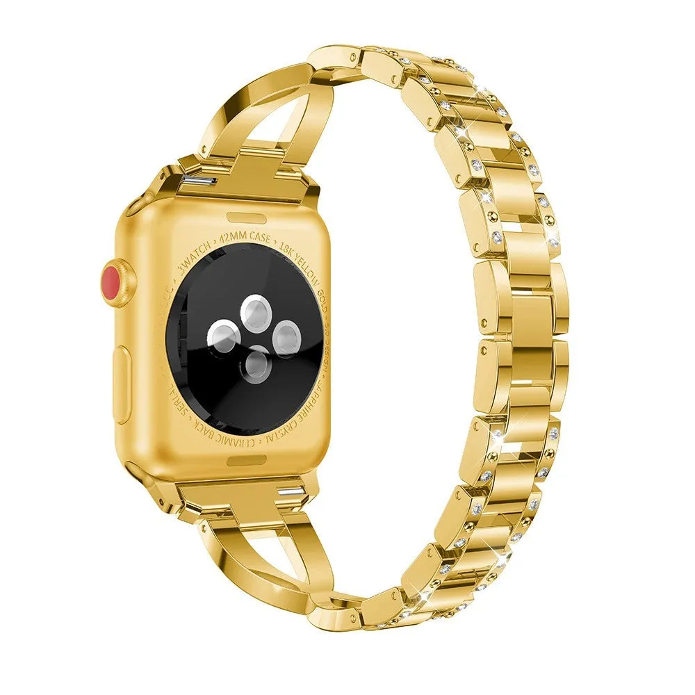 Apple Watch (38/40/SE/41/42mm) Formet Stål Rem m. Rhinsten - Guld