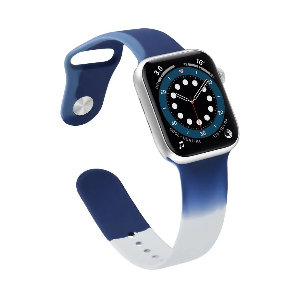 Apple Watch 40mm contrast color silicone watch strap - Dark Blue / White / Size: L