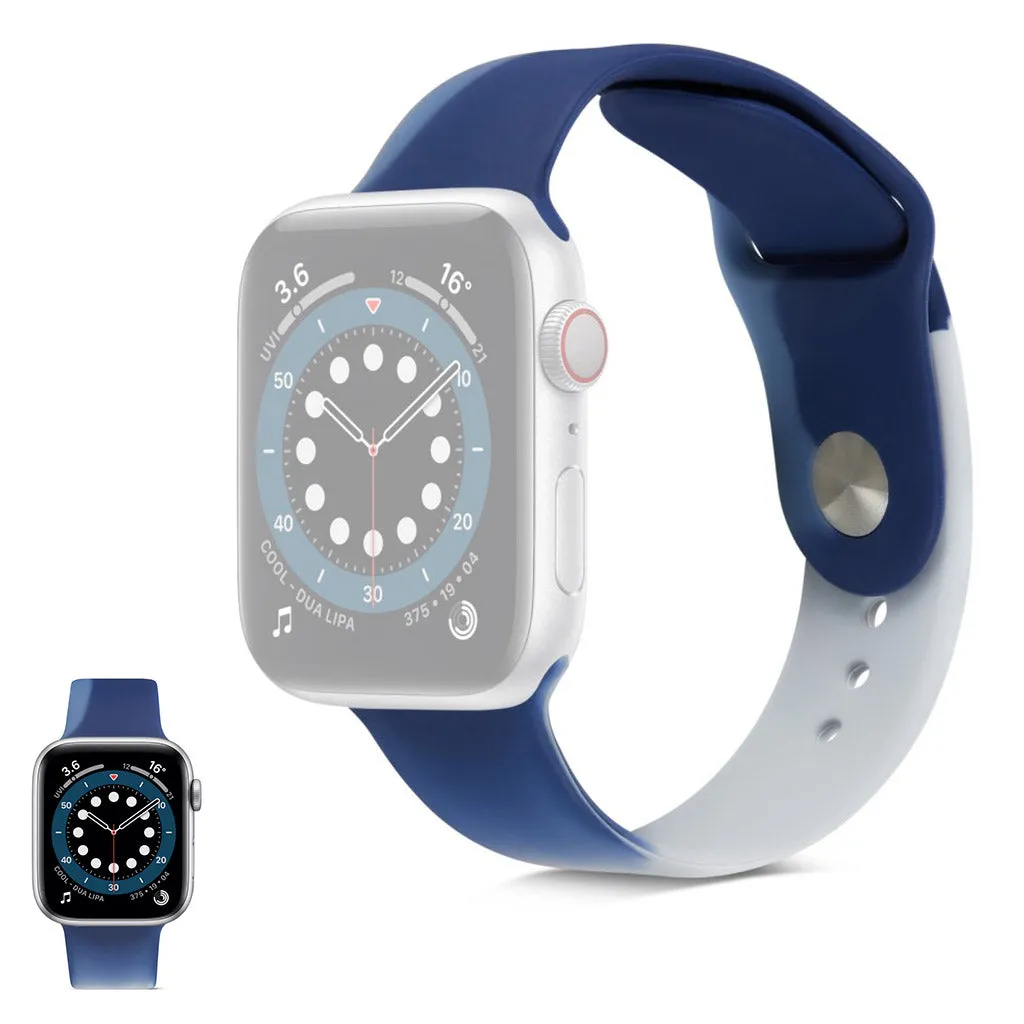 Apple Watch 40mm contrast color silicone watch strap - Dark Blue / White / Size: L