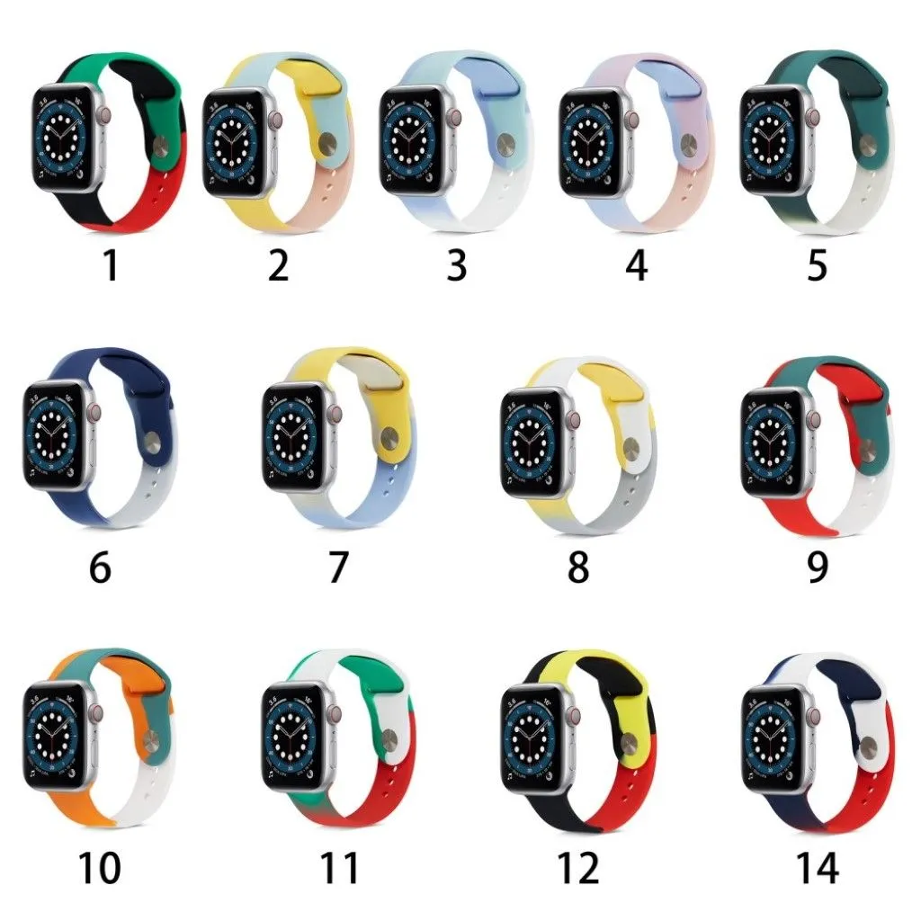 Apple Watch 40mm contrast color silicone watch strap - Dark Blue / White / Size: L