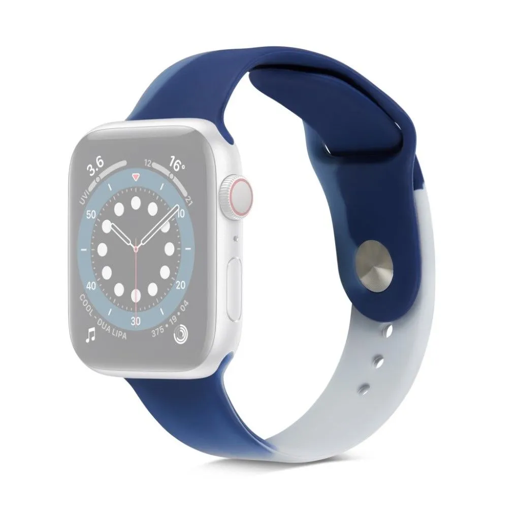 Apple Watch 40mm contrast color silicone watch strap - Dark Blue / White / Size: L