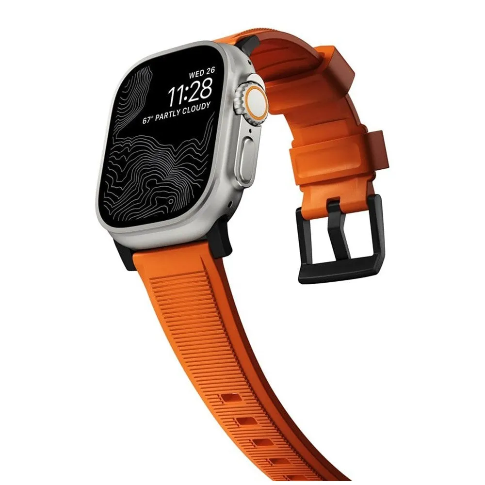 Apple Watch (42/44/SE/45/46/49mm) Nomad Rugged Band Rem - Ultra Orange / Black Hardware