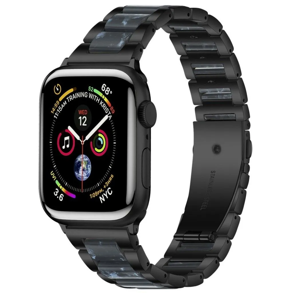 Apple Watch 44mm elegant three bead   stainless steel watch strap - Black / Royal Blue