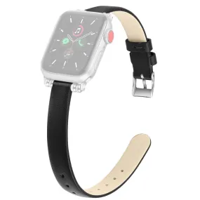 Apple Watch (45mm) simple genuine leather watch strap - Black / Size: L