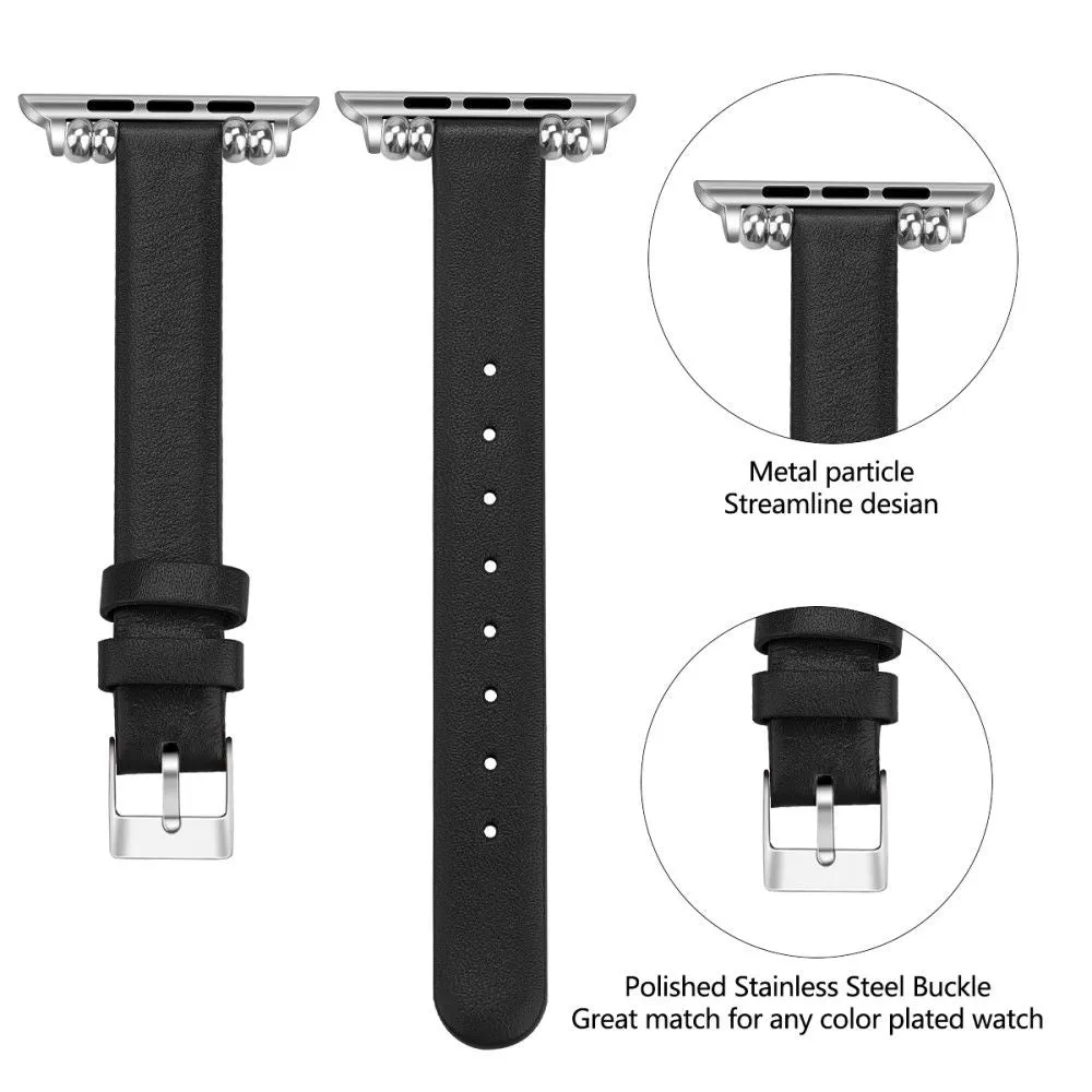 Apple Watch (45mm) simple genuine leather watch strap - Black / Size: L