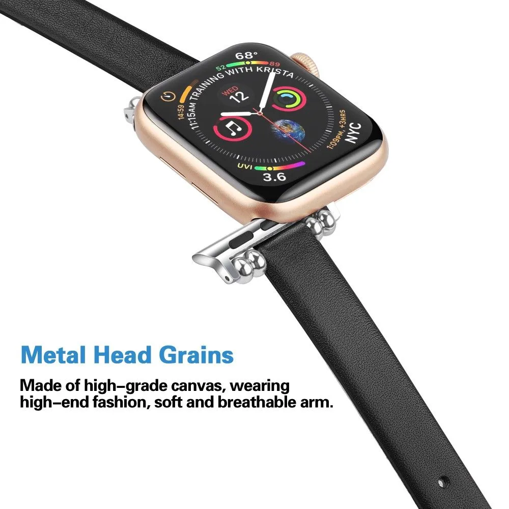 Apple Watch (45mm) simple genuine leather watch strap - Black / Size: L