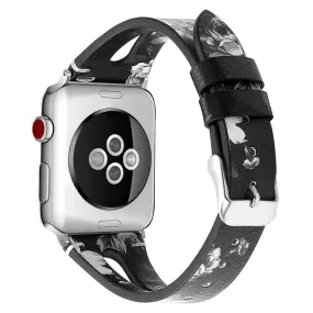 Apple Watch (45mm) top layer cowhide genuine leather watch strap - Grey Flower