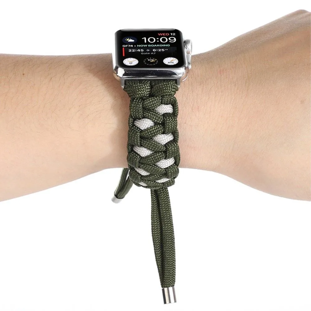 Apple Watch (45mm) unique nylon watch strap - Army Green / White