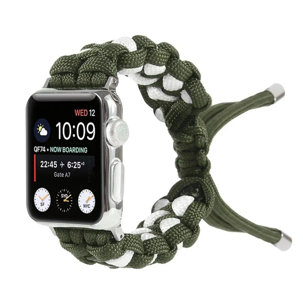 Apple Watch (45mm) unique nylon watch strap - Army Green / White