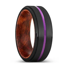 ARMIDALE | Snake Wood, Black Tungsten Ring, Purple Groove, Stepped Edge