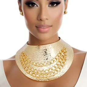 Armor Choker Collar Textured Rigid Gold Metal Set