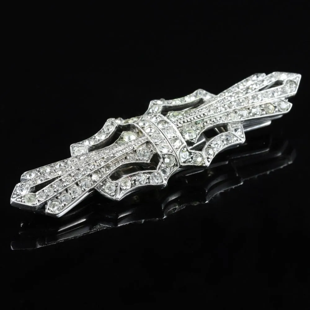 Art Deco Silver Paste Brooch Double Clip Circa 1930