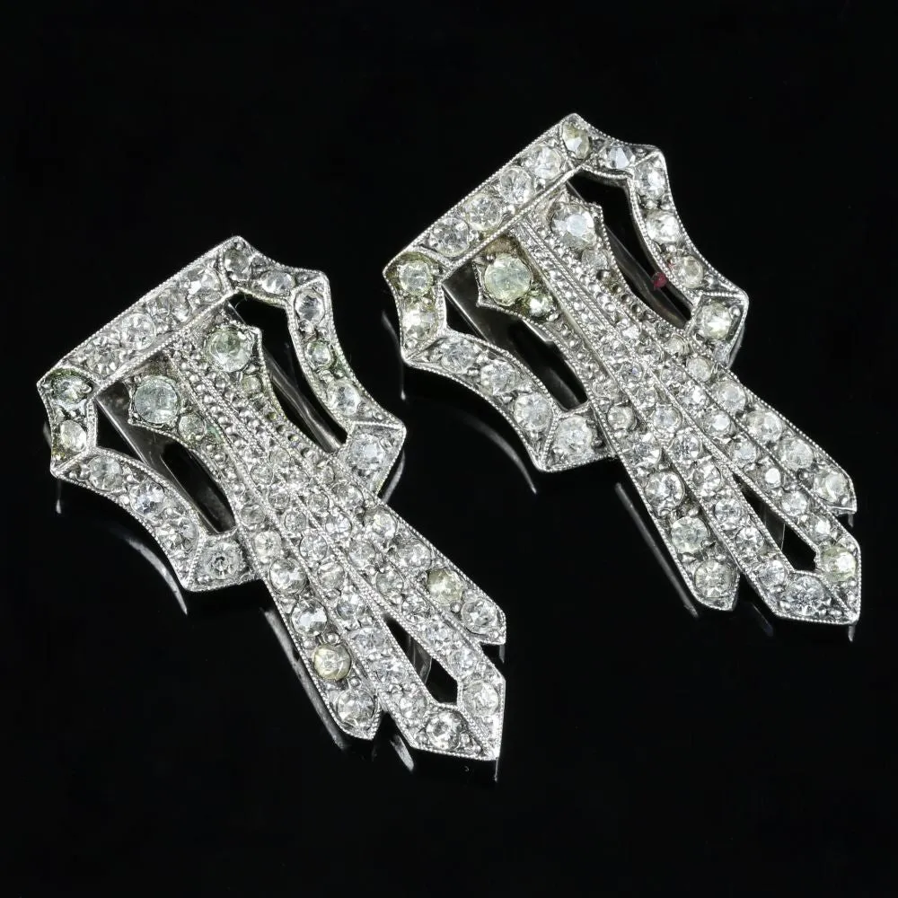 Art Deco Silver Paste Brooch Double Clip Circa 1930