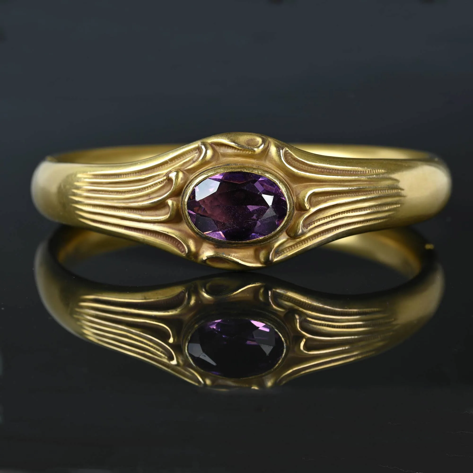 Art Nouveau 14K Gold Fill Simulated Amethyst Bracelet