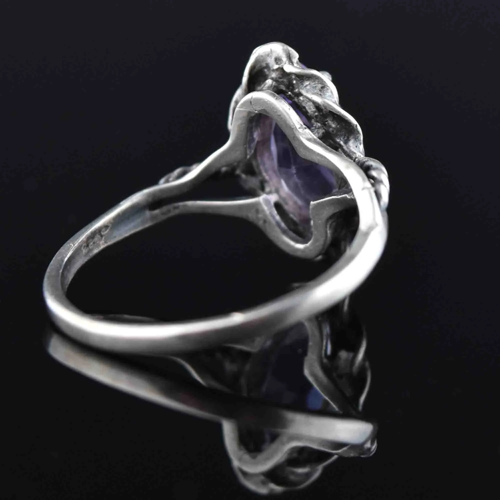 Arts and Crafts Style Silver Rope Amethyst Statement Ring