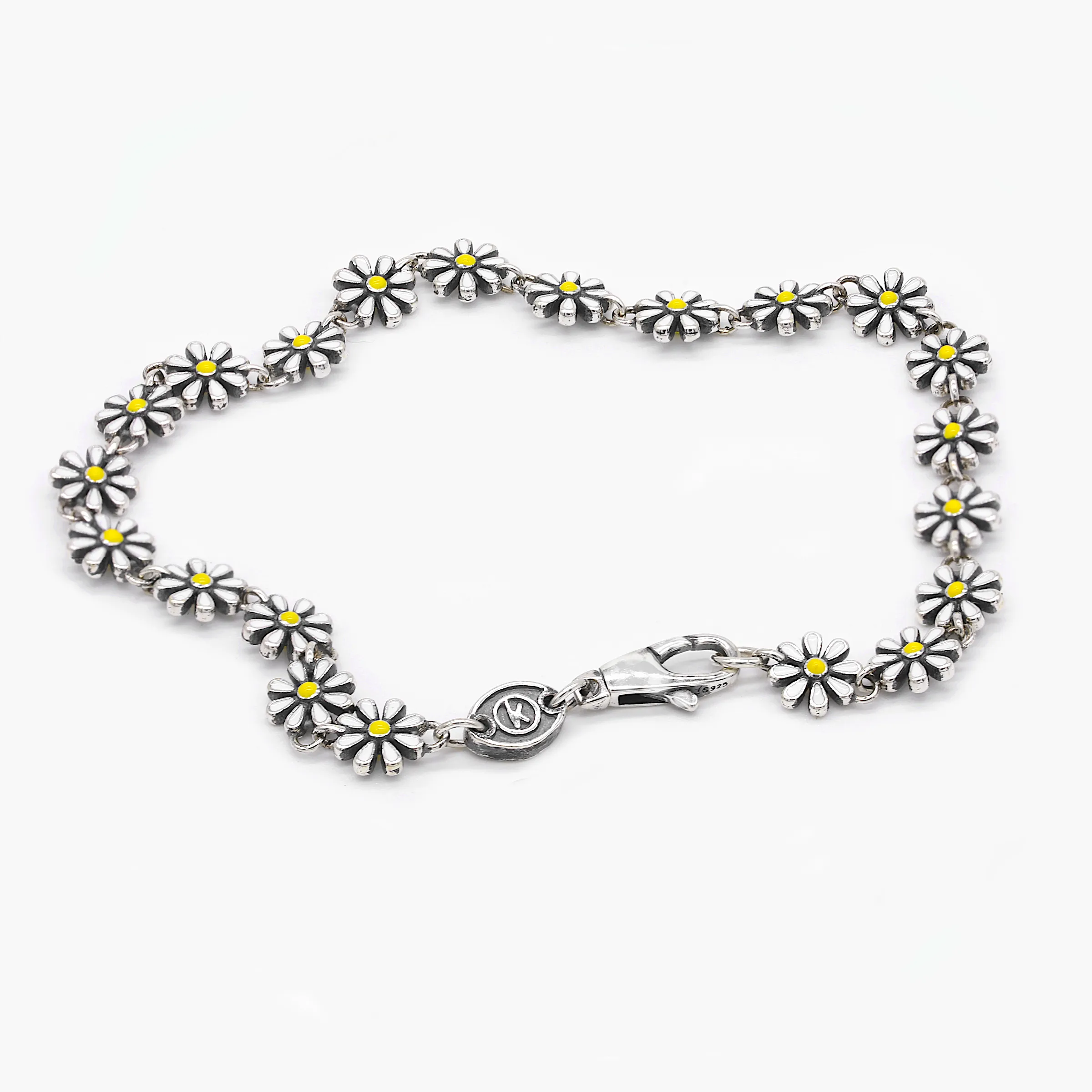 Assorted Daisy Sterling Silver Chain Bracelet