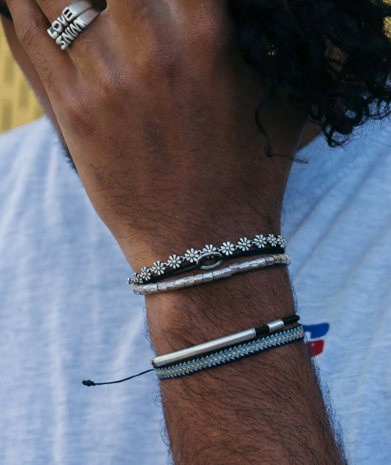 Assorted Daisy Sterling Silver Chain Bracelet