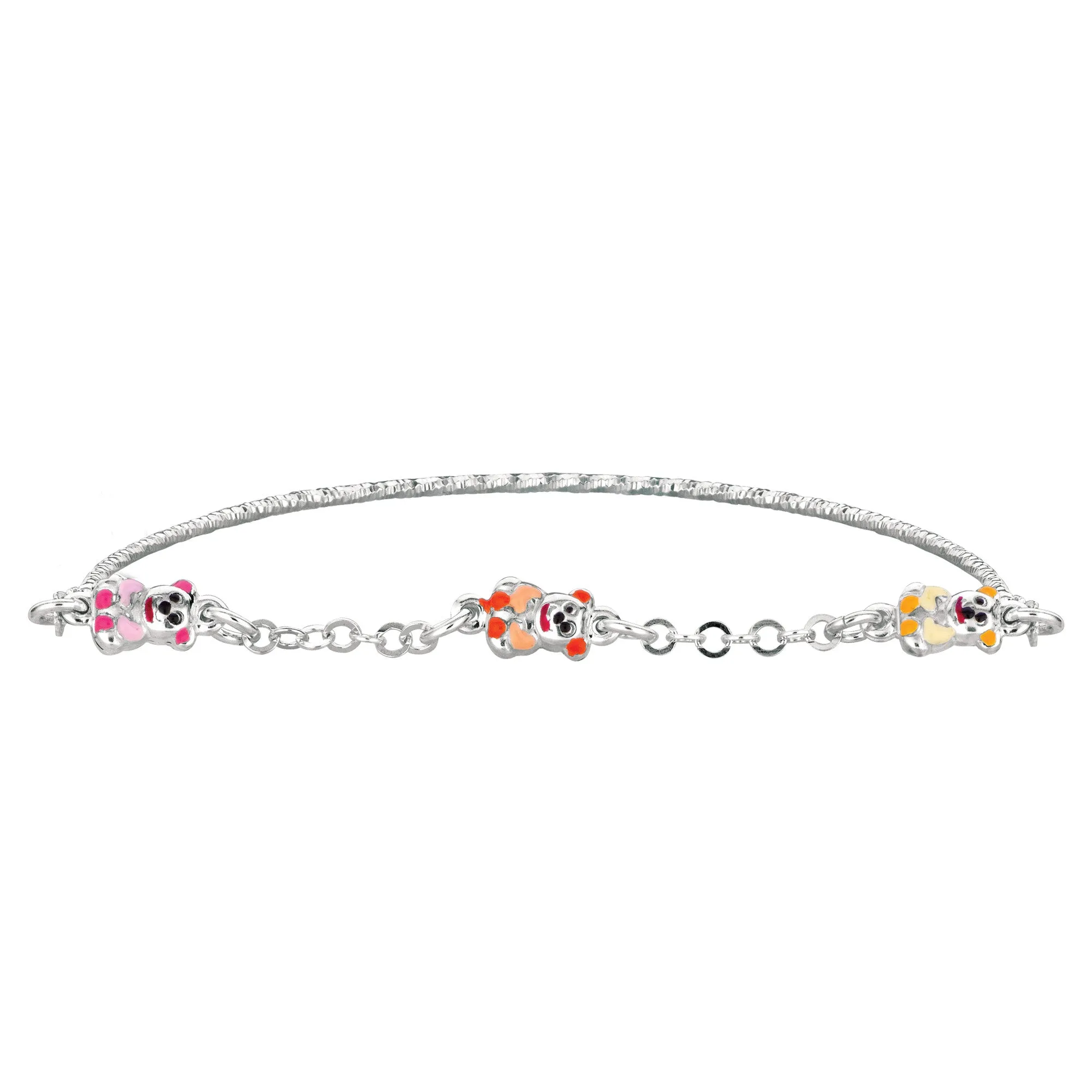 Baby Bangle Bracelet With Teddy Bear Enameled Charms In Sterling Silver - 5.5 Inch