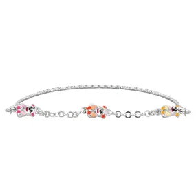 Baby Bangle Bracelet With Teddy Bear Enameled Charms In Sterling Silver - 5.5 Inch