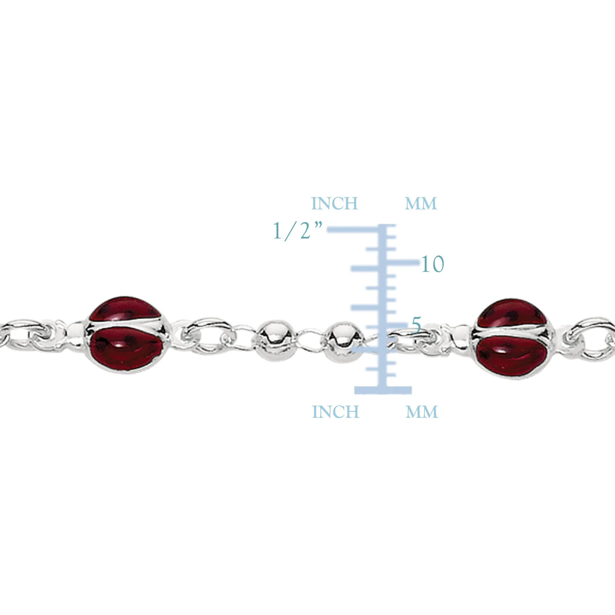 Baby Bracelet With Enameled Ladybug Charms In Sterling Silver - 6 Inches