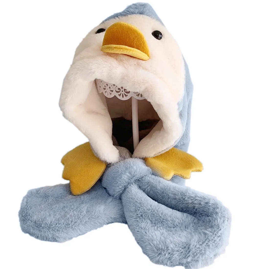 Babymoon Duck Winter Fleece Soft Cap with Scarf | Blue