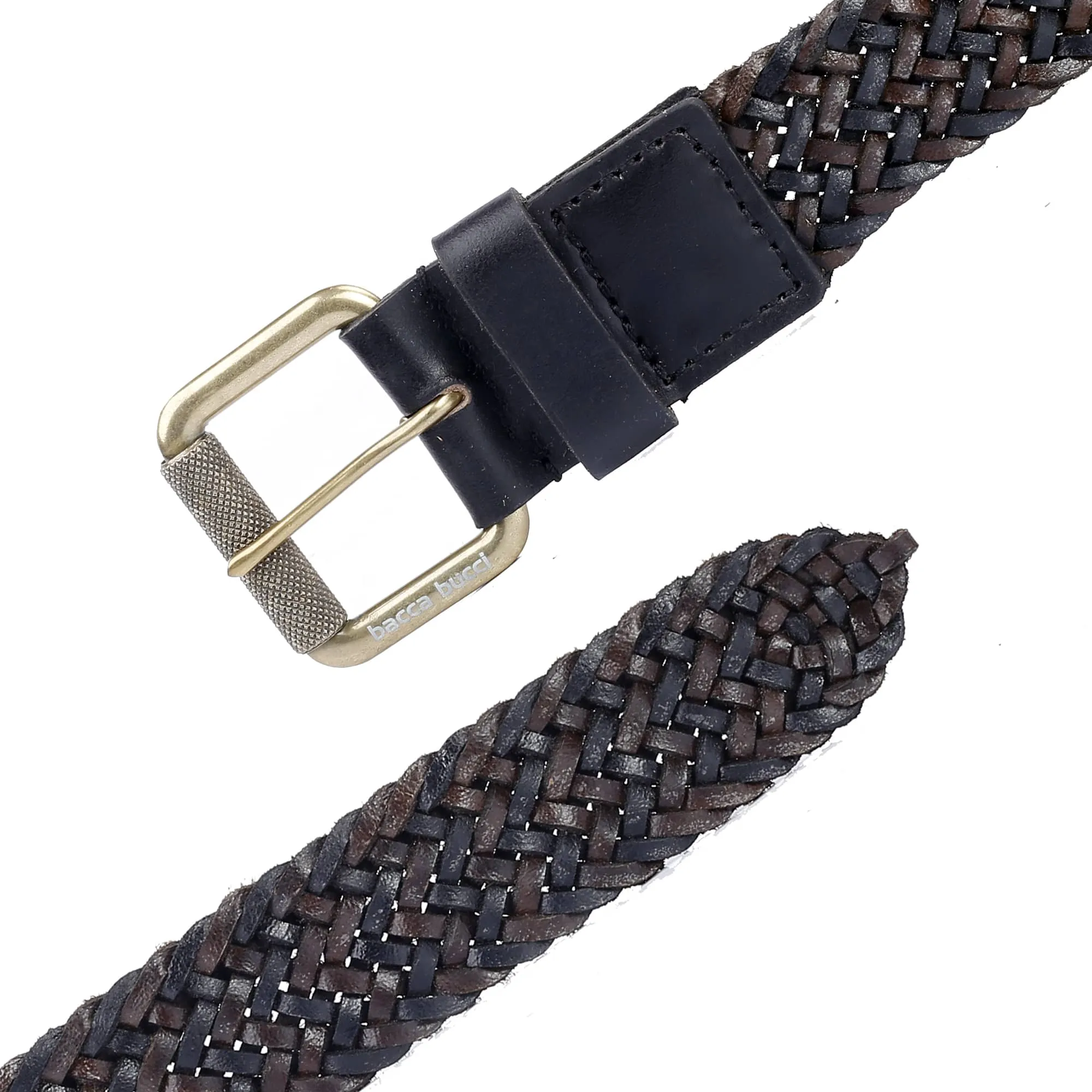 Bacca Bucci Genuine Handmade Braided Leather Belt with Roller Buckle for Men