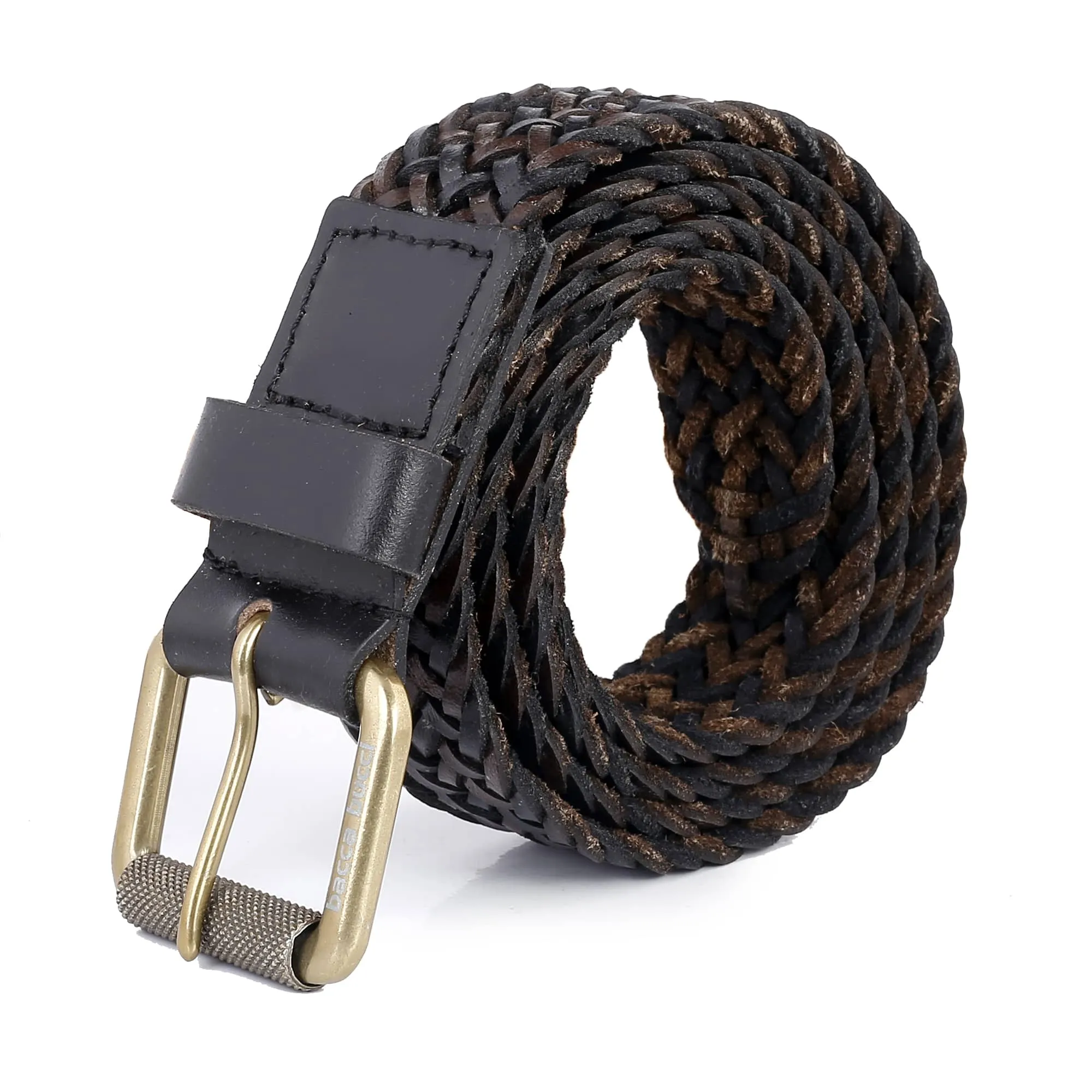 Bacca Bucci Genuine Handmade Braided Leather Belt with Roller Buckle for Men