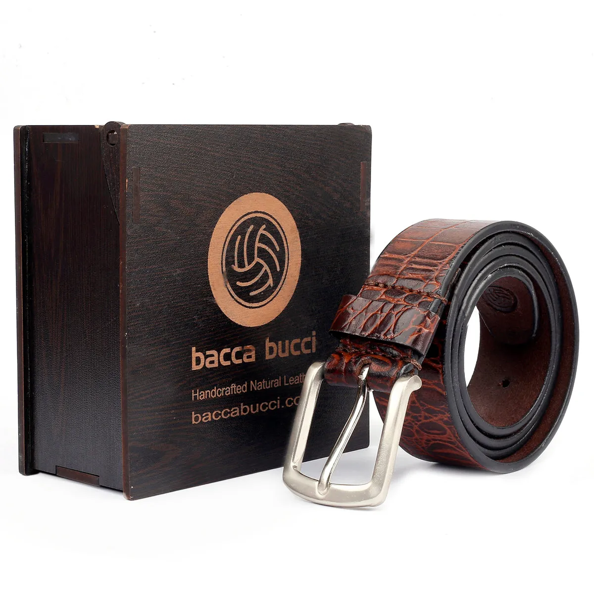 Bacca Bucci Smooth Grain Leather with Croco Embossed Belt for Men