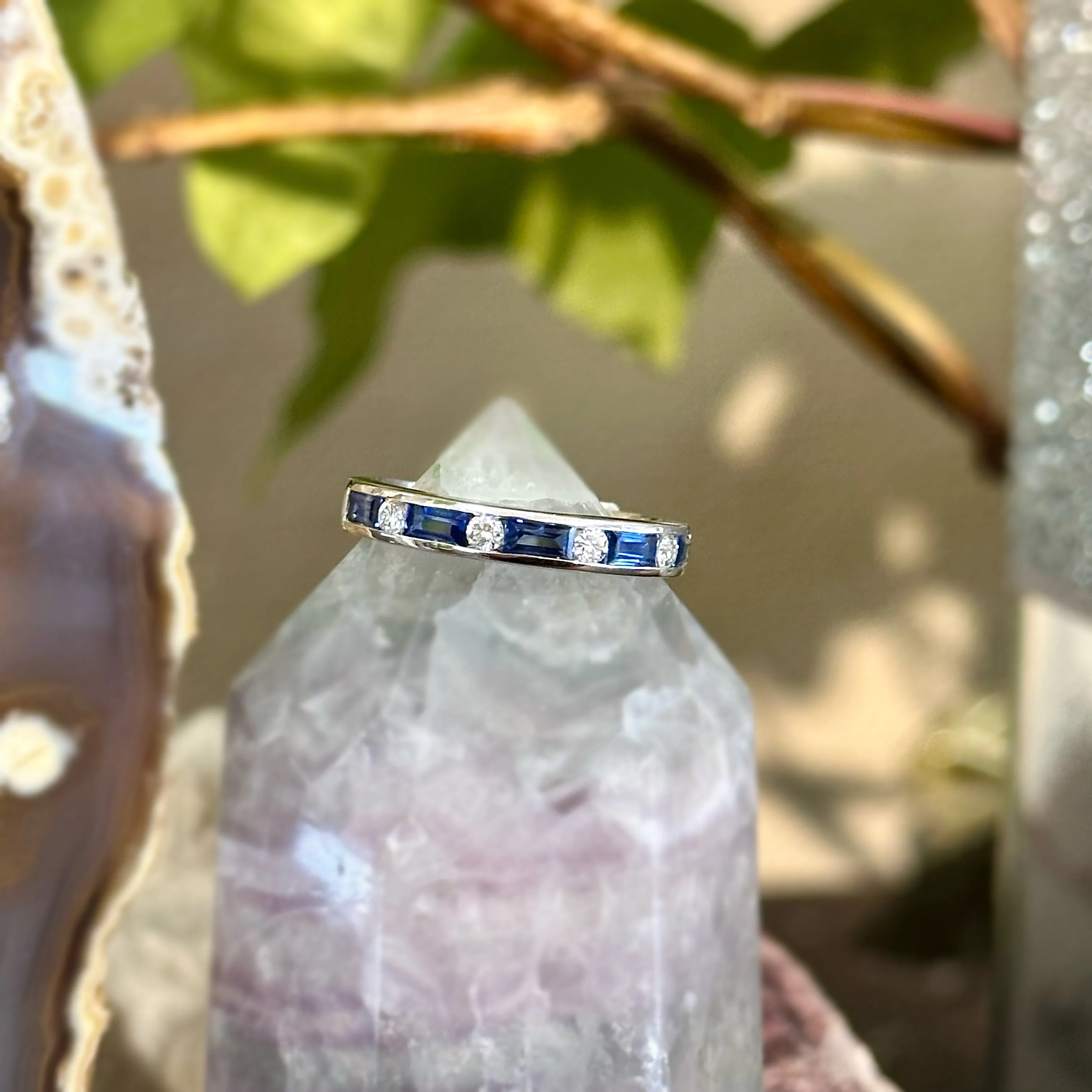 Baguette Gemstone and Diamond Band