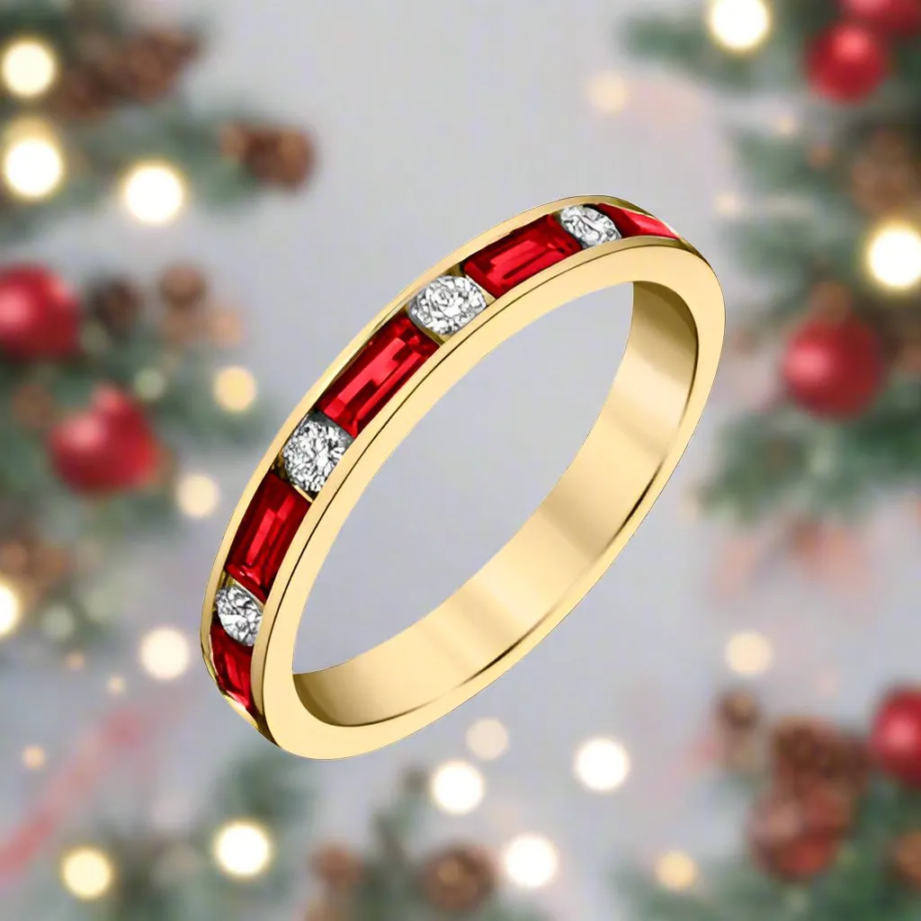 Baguette Gemstone and Diamond Band