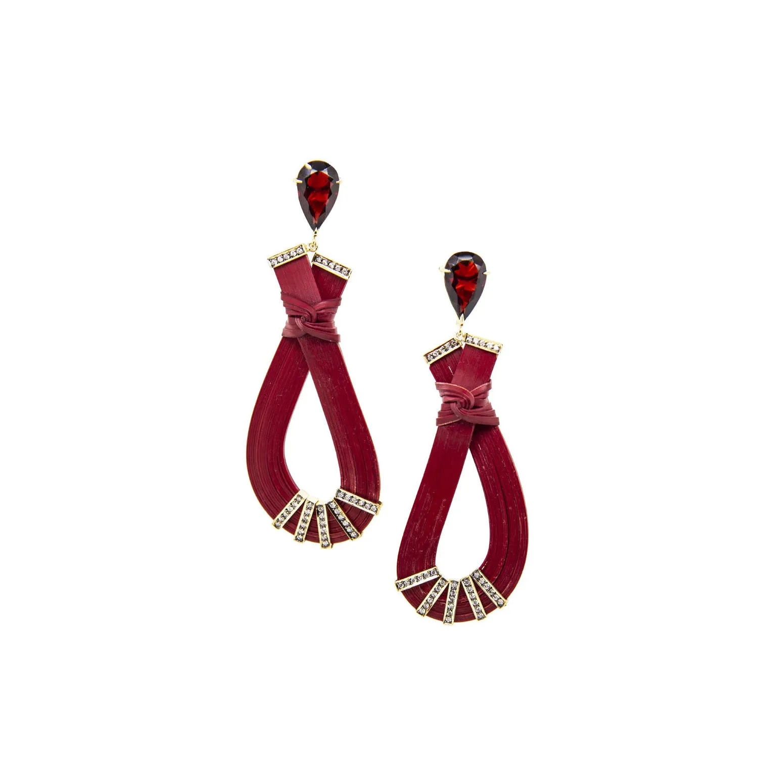 Bamboo Red Earrings with Garnet Top and Light Brown Diamonds