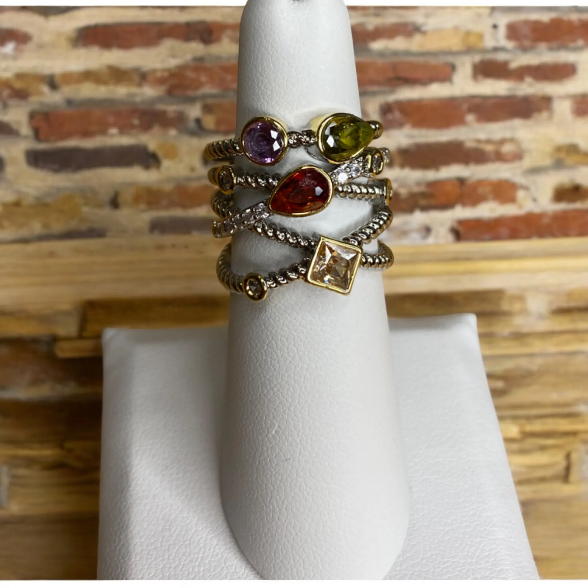 Beaded Open Stack Ring with Multi Color Stones